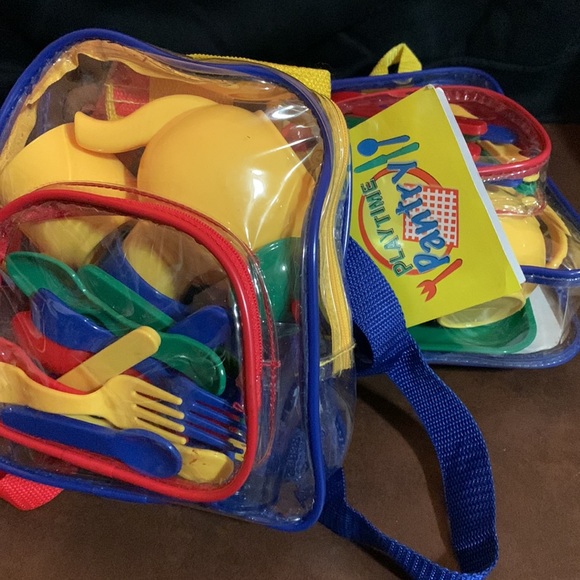 🆕 Two Clear Kid Size Backpacks filled with plastic,TOY, Kitchen play sets - Picture 9 of 9